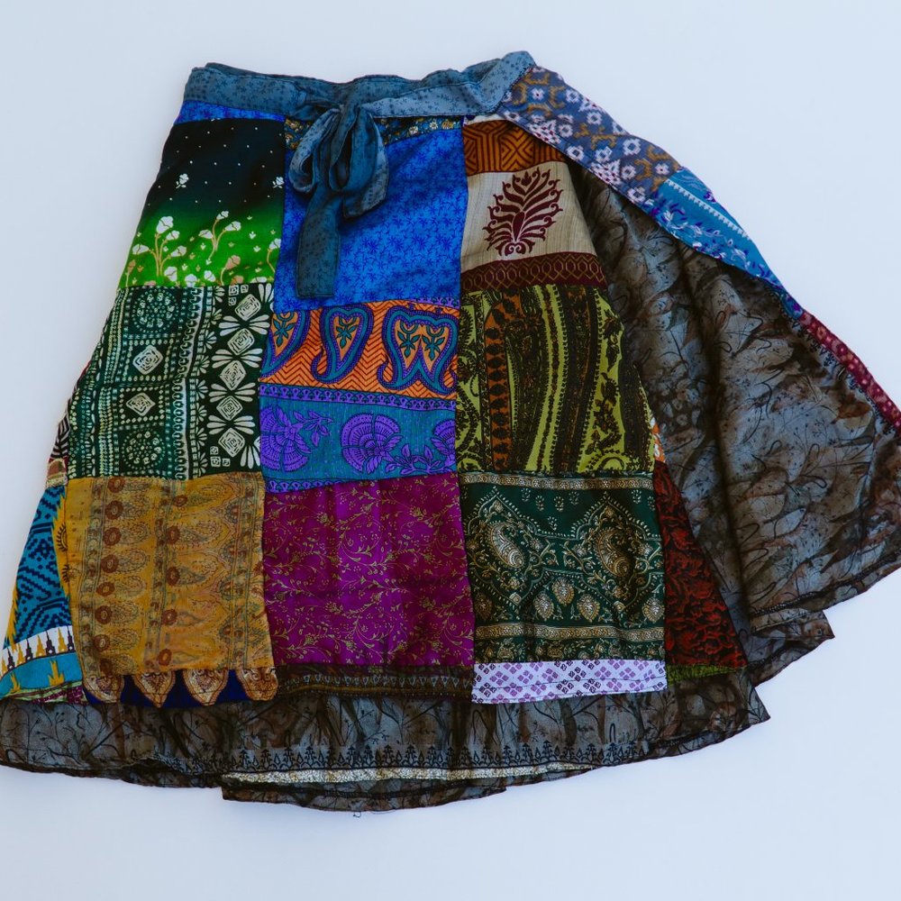 Silk Patchwork Wrap Skirt - image 6